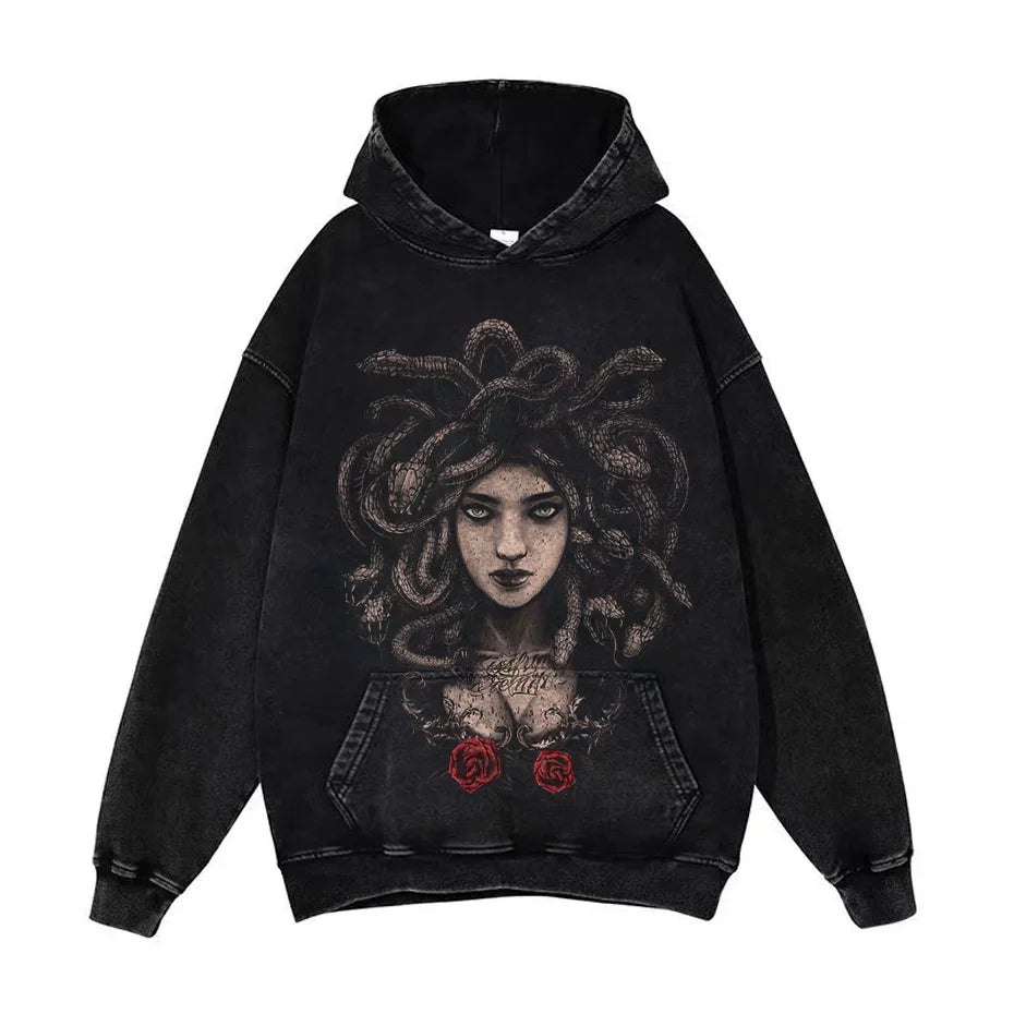 Anime Pain Graphic Hoodie Men's Retro Washed Harajuku Streetwear-20