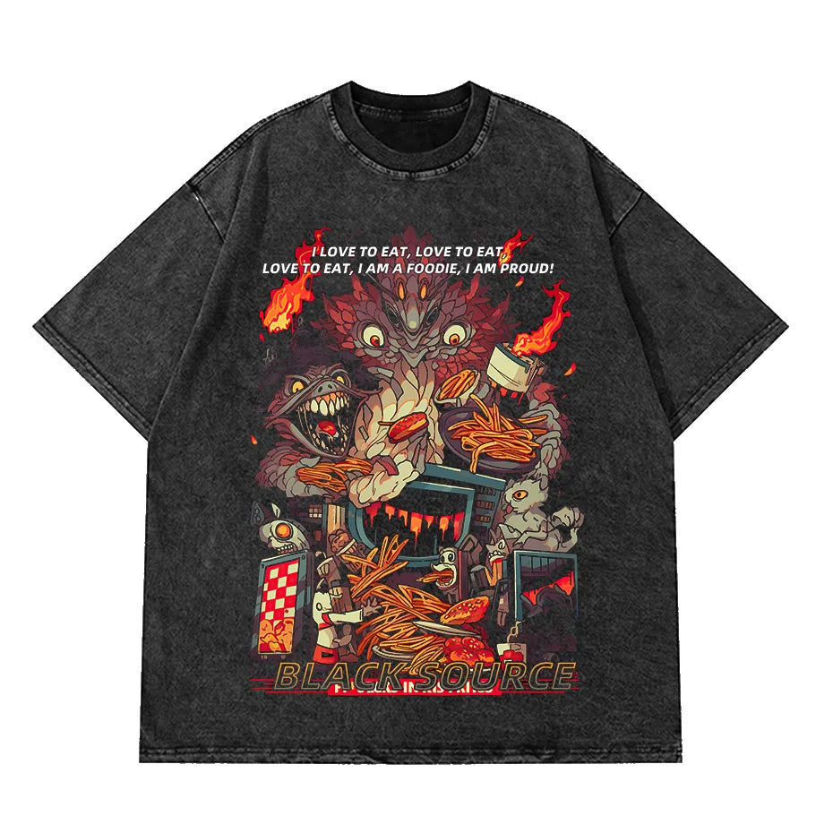 Anime Octopus Vintage Wash Harajuku T-Shirt Japanese Style Unisex-10