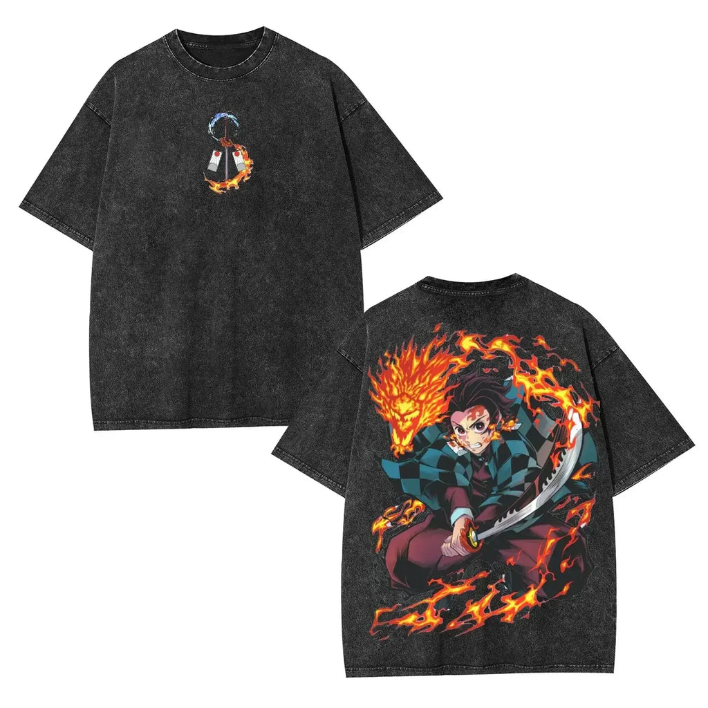 Harajuku Anime Demon Slayer Kamado Nezuko Wash T Shirt Men Women Short Sleeve Casual Graphic Tee-5