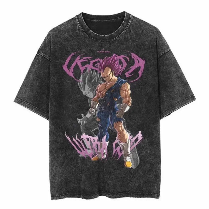 Dragon Ball Anime Washed T Shirt Vintage Goku Vegeta Cotton Short Sleeve Loose Fit Men Women-3