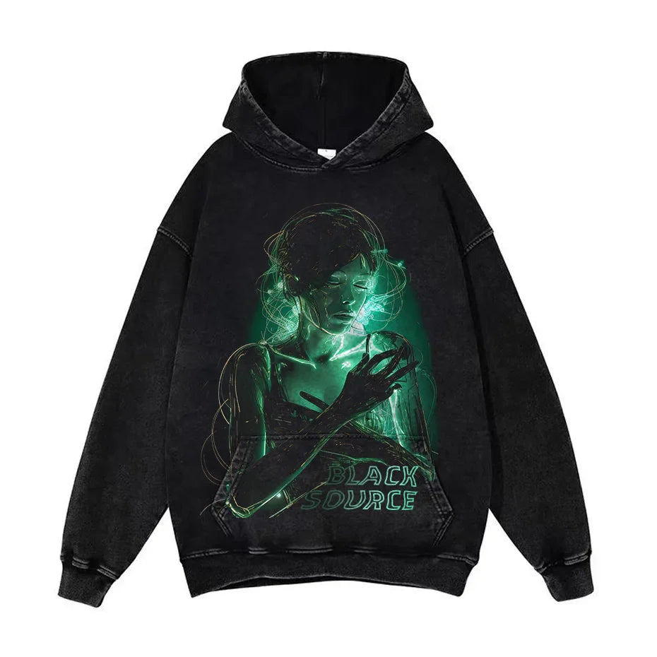 Anime Pain Graphic Hoodie Men's Retro Washed Harajuku Streetwear-25