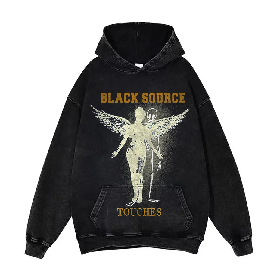 Anime Pain Graphic Hoodie Men's Retro Washed Harajuku Streetwear-9