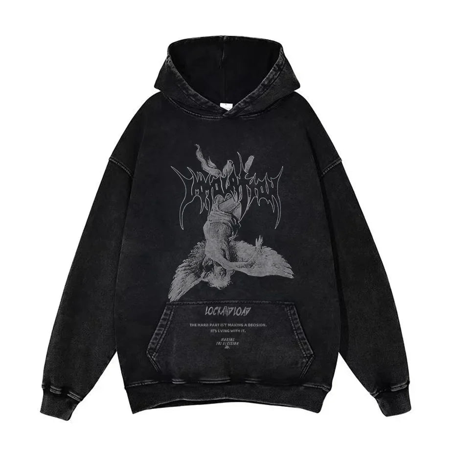 Anime Pain Graphic Hoodie Men's Retro Washed Harajuku Streetwear-29