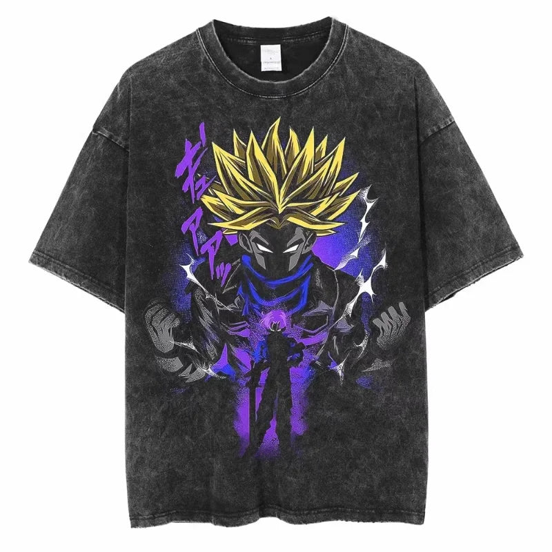 Dragon Ball Anime Washed T Shirt Vintage Goku Vegeta Cotton Short Sleeve Loose Fit Men Women-0
