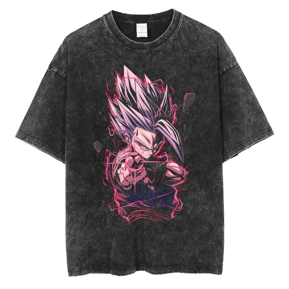 Anime Dragon Ball Goku Vintage Washed Oversized T-Shirt Cotton Streetwear Tee-2