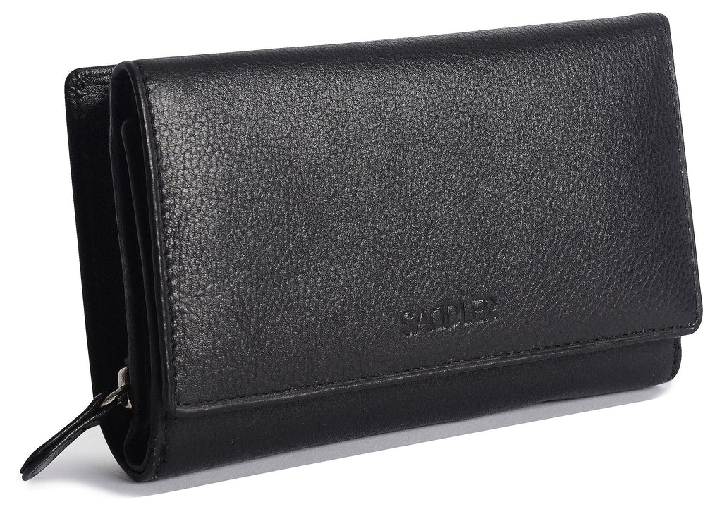 SADDLER PAULA Handmade Leather Trifold Purse – RFID Protected | 8 Card Slots, ID Window & Rear Zip Pocket | Gift Boxed