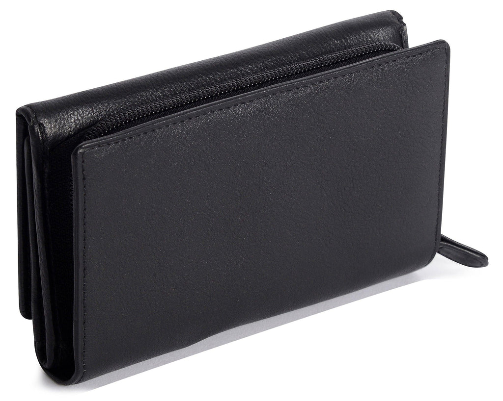 SADDLER PAULA Handmade Leather Trifold Purse – RFID Protected | 8 Card Slots, ID Window & Rear Zip Pocket | Gift Boxed