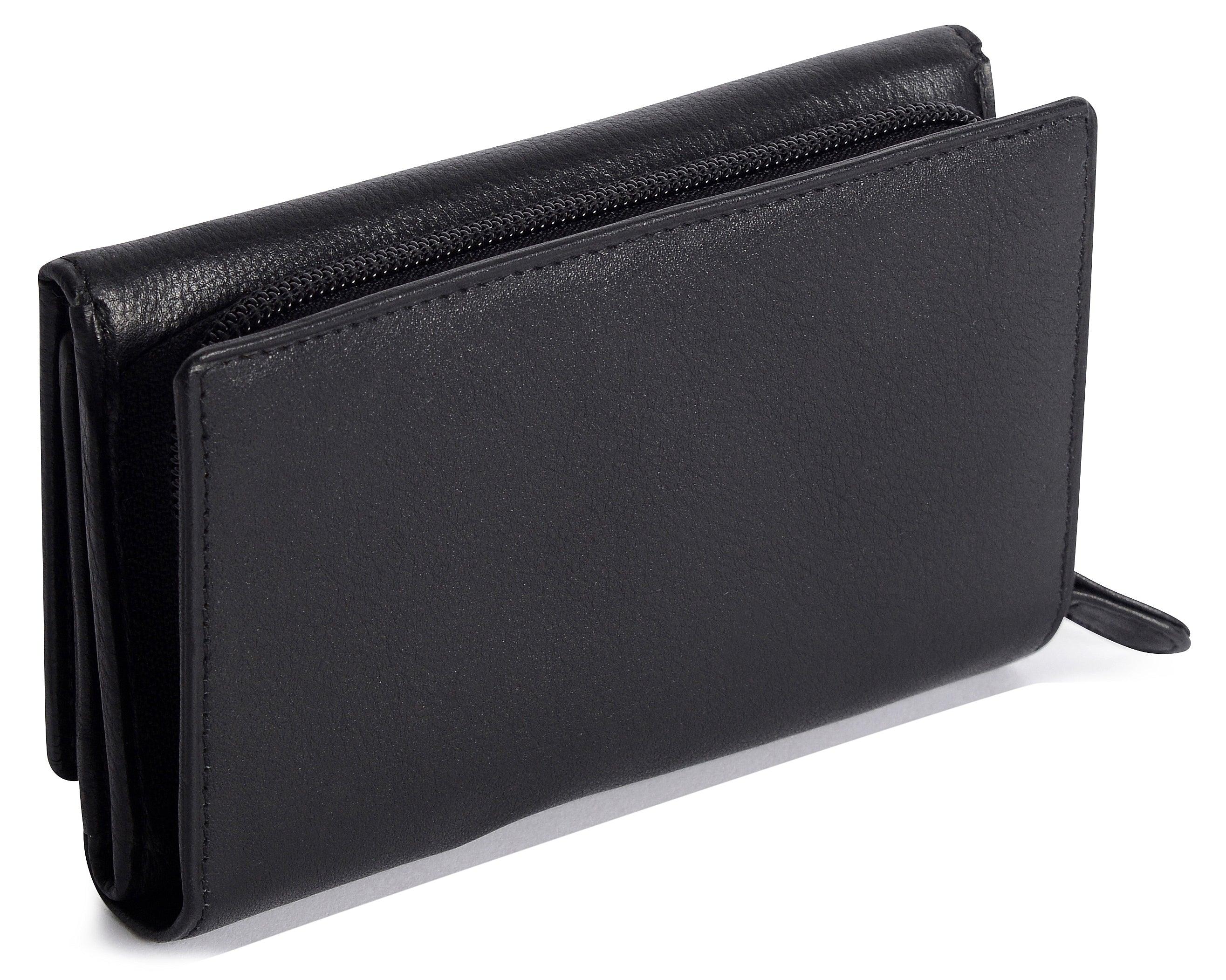 SADDLER PAULA Handmade Leather Trifold Purse – RFID Protected | 8 Card Slots, ID Window & Rear Zip Pocket | Gift Boxed