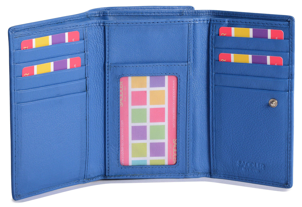 SADDLER PAULA Handmade Leather Trifold Purse – RFID Protected | 8 Card Slots, ID Window & Rear Zip Pocket | Gift Boxed