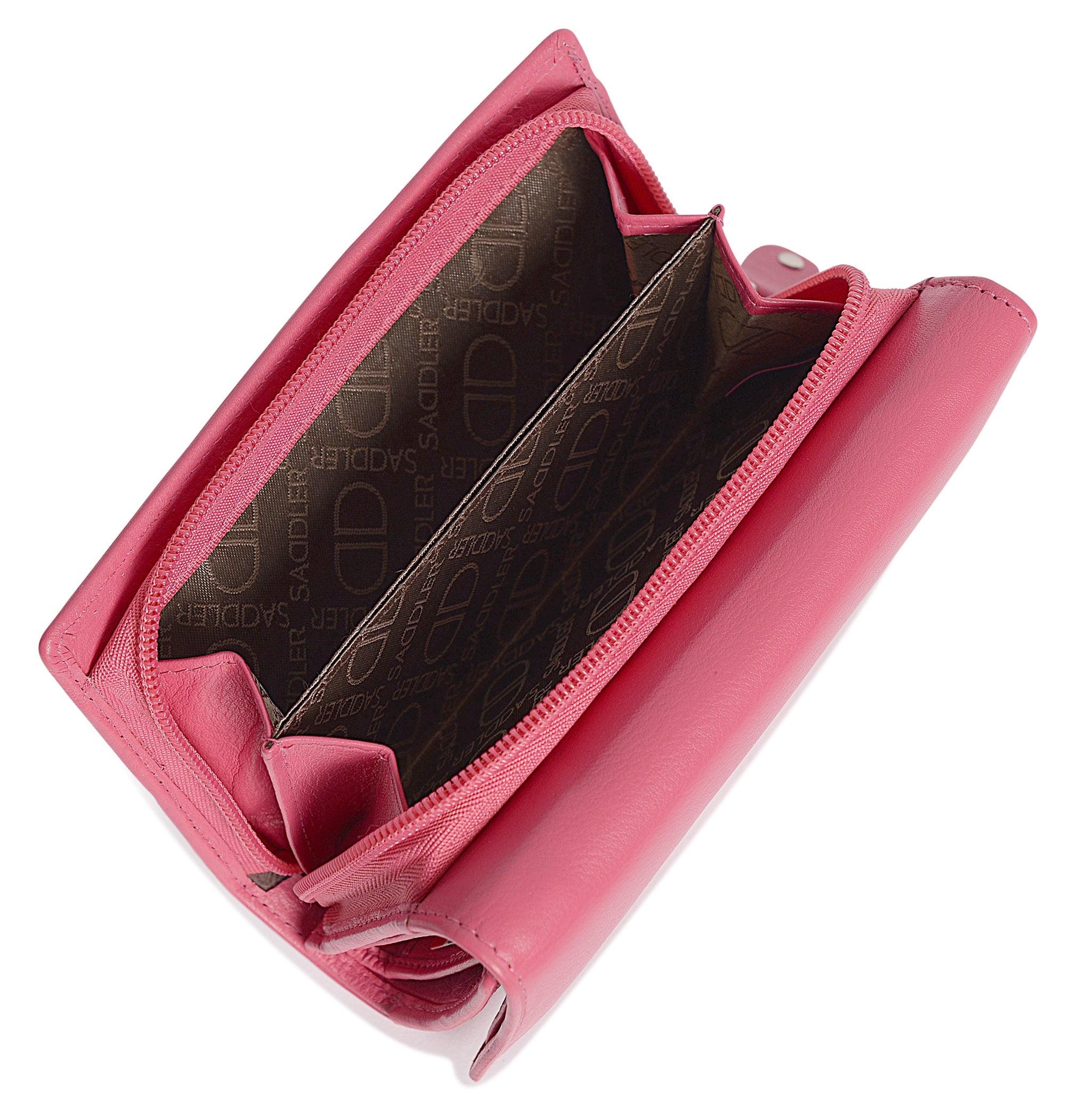 SADDLER PAULA Handmade Leather Trifold Purse – RFID Protected | 8 Card Slots, ID Window & Rear Zip Pocket | Gift Boxed