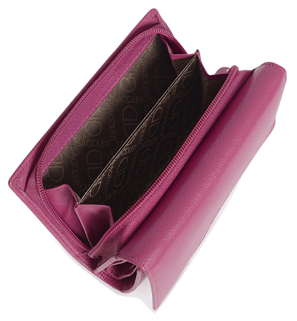 SADDLER PAULA Handmade Leather Trifold Purse – RFID Protected | 8 Card Slots, ID Window & Rear Zip Pocket | Gift Boxed