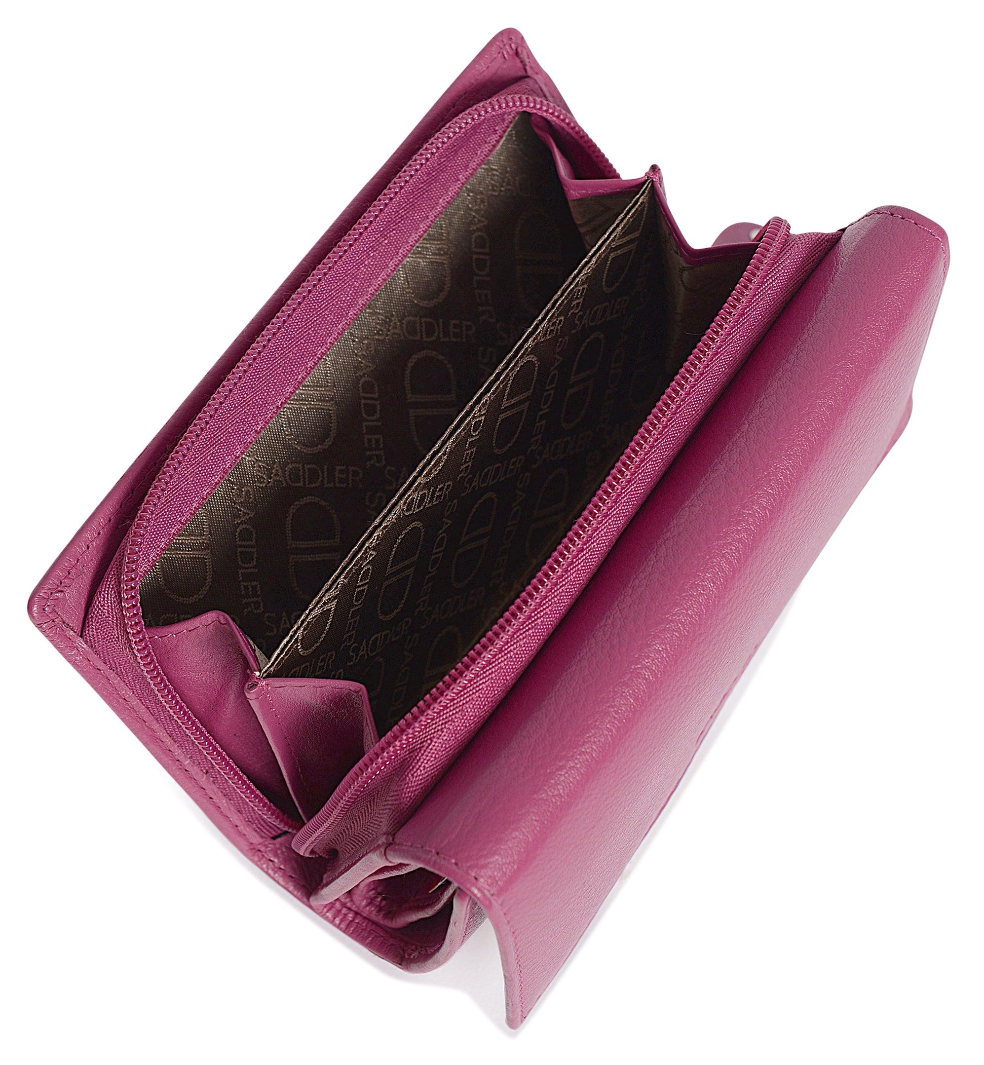 SADDLER PAULA Handmade Leather Trifold Purse – RFID Protected | 8 Card Slots, ID Window & Rear Zip Pocket | Gift Boxed