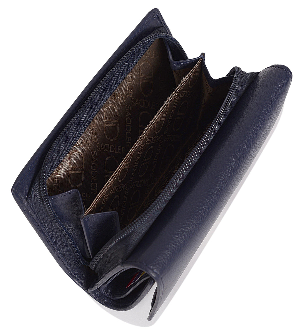 SADDLER PAULA Handmade Leather Trifold Purse – RFID Protected | 8 Card Slots, ID Window & Rear Zip Pocket | Gift Boxed