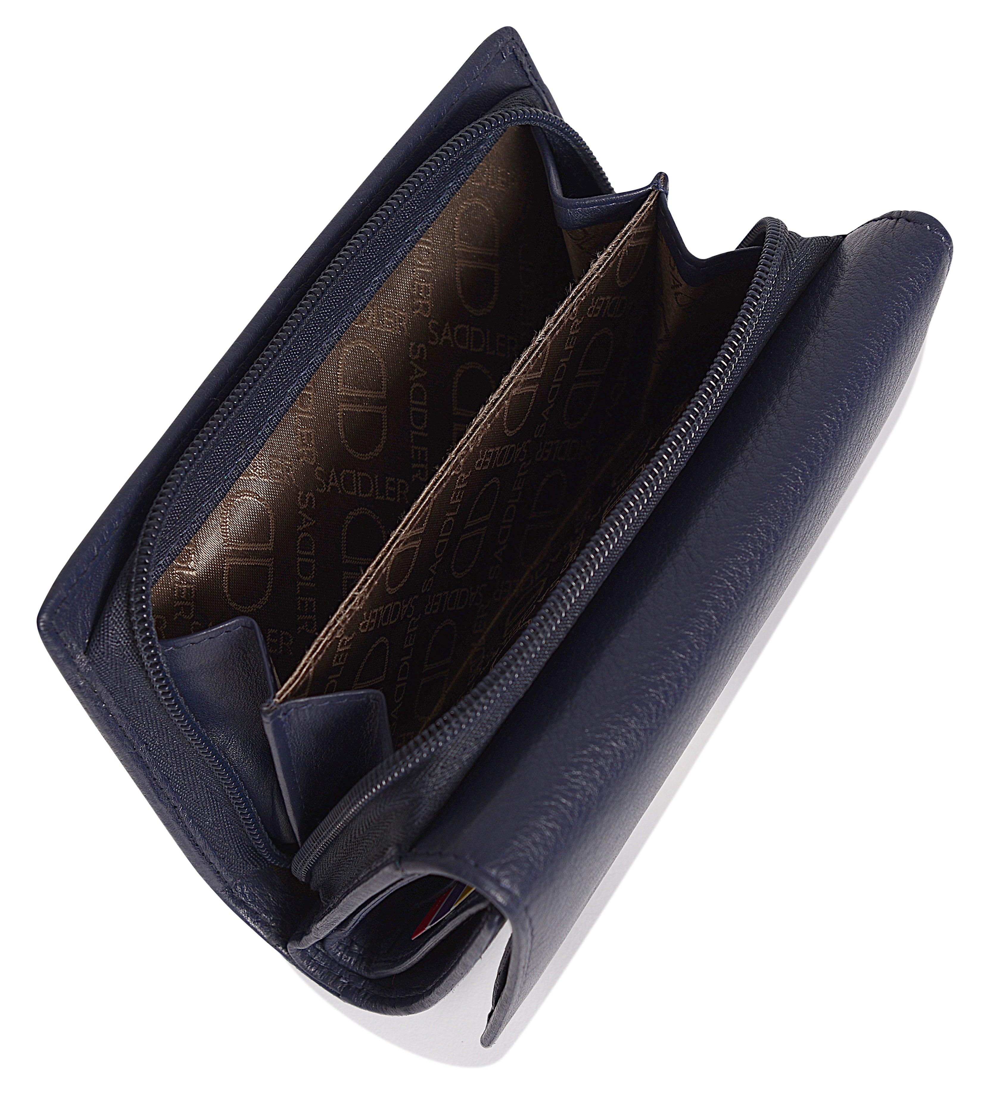 SADDLER PAULA Handmade Leather Trifold Purse – RFID Protected | 8 Card Slots, ID Window & Rear Zip Pocket | Gift Boxed