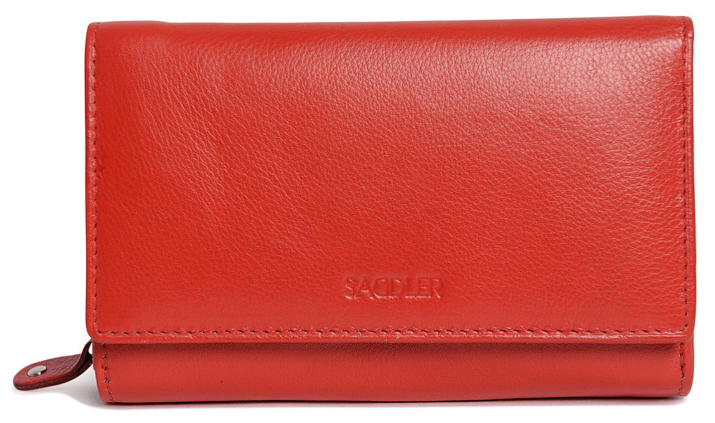 SADDLER PAULA Handmade Leather Trifold Purse – RFID Protected | 8 Card Slots, ID Window & Rear Zip Pocket | Gift Boxed