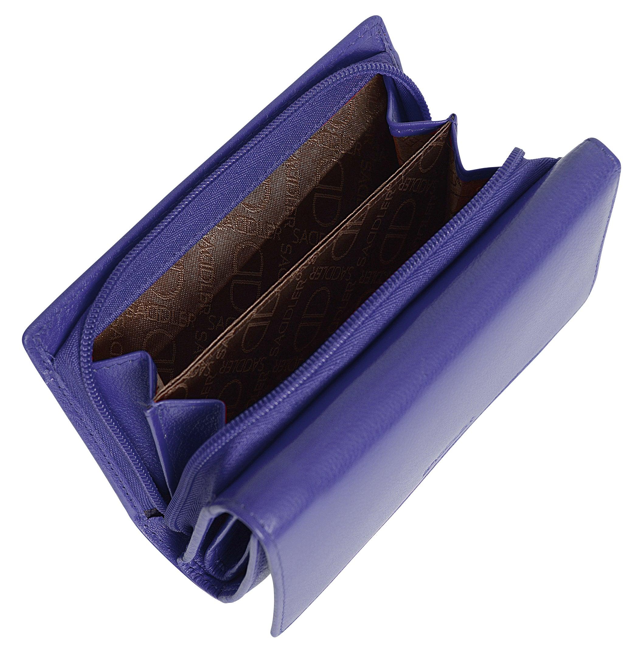 SADDLER PAULA Handmade Leather Trifold Purse – RFID Protected | 8 Card Slots, ID Window & Rear Zip Pocket | Gift Boxed