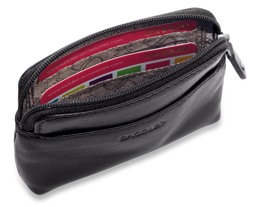 Compact Leather Zip-Top Purse "Pia" – Handmade by Saddler | RFID Protected & Gift Boxed | Multi-Functional Card, Coin & Key Holder
