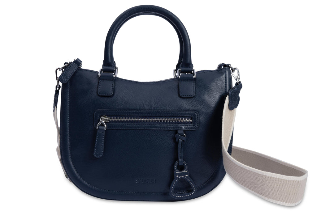 SADDLER "Chloe" Real Leather Twin-Handle Handbag with Crossbody Strap - Handmade, with Keepsake Pouch