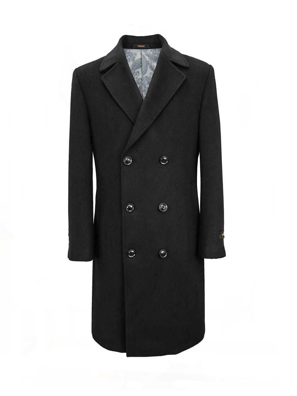 Men's Black Double Breasted Long Overcoat-0