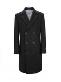 Men's Black Double Breasted Long Overcoat-0