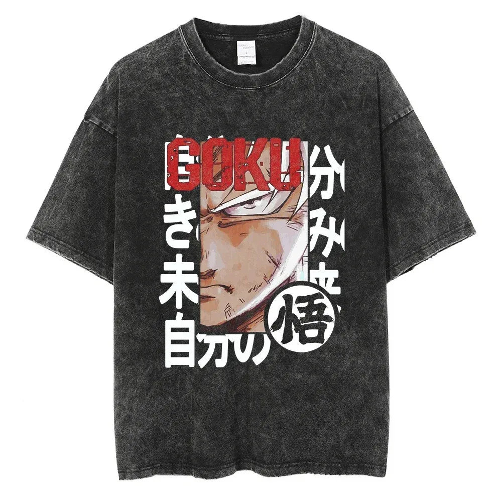 Anime Dragon Ball Goku Vintage Washed Oversized T-Shirt Cotton Streetwear Tee-3