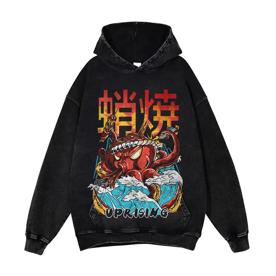 Anime Pain Graphic Hoodie Men's Retro Washed Harajuku Streetwear-27