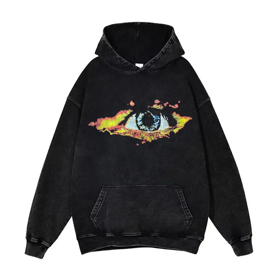 Anime Pain Graphic Hoodie Men's Retro Washed Harajuku Streetwear-18