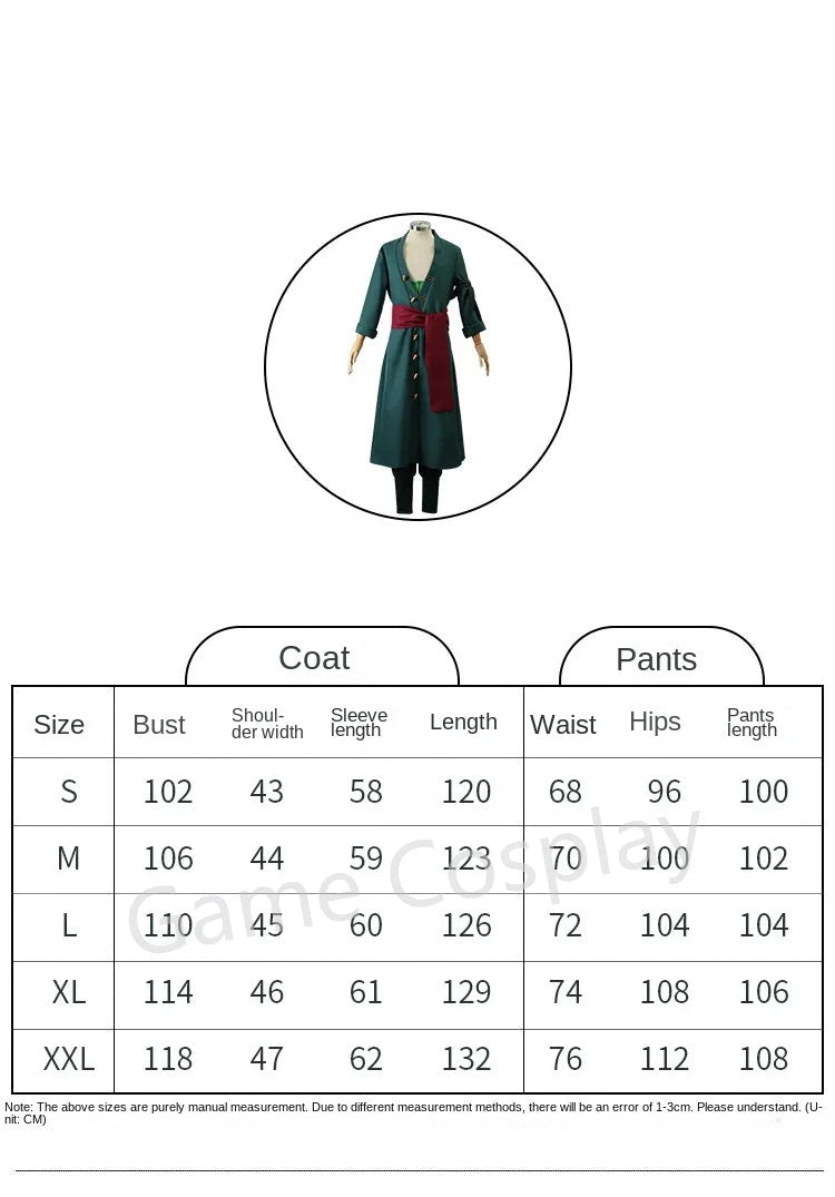 Roronoa Zoro Cosplay Costume with Trench Coat and Pants