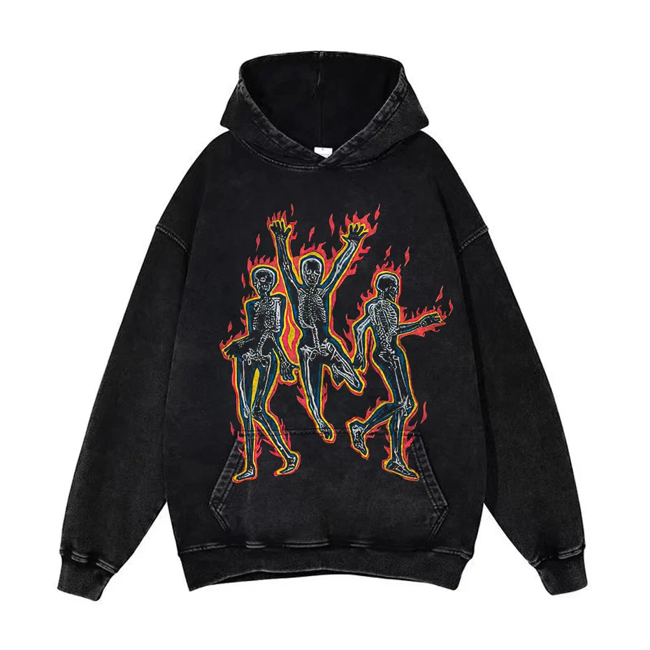 Anime Pain Graphic Hoodie Men's Retro Washed Harajuku Streetwear-14