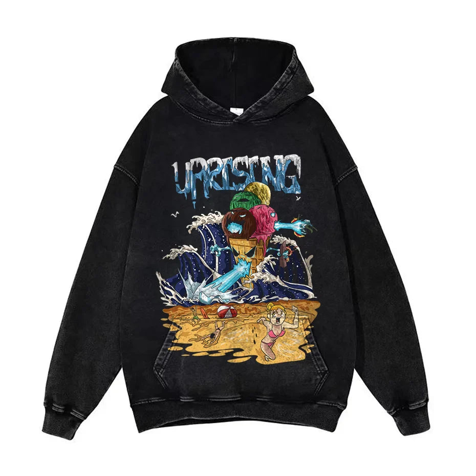 Anime Pain Graphic Hoodie Men's Retro Washed Harajuku Streetwear-16