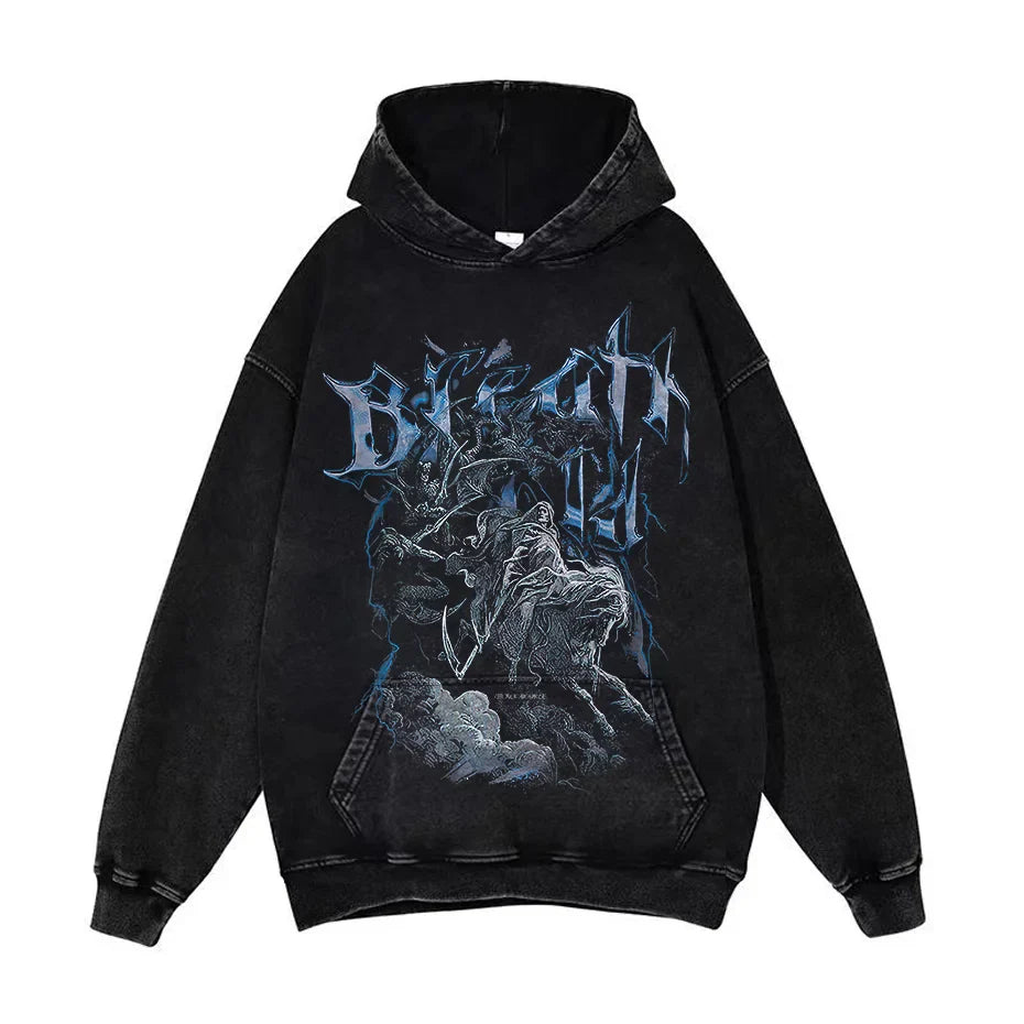 Anime Pain Graphic Hoodie Men's Retro Washed Harajuku Streetwear-28