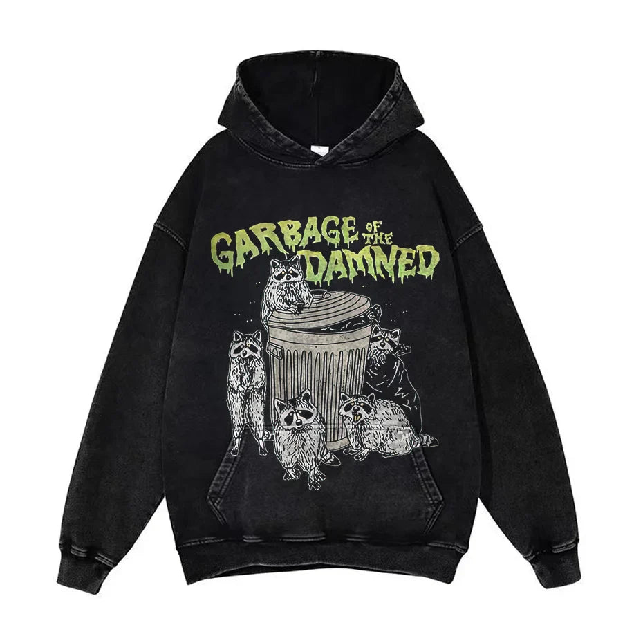 Anime Pain Graphic Hoodie Men's Retro Washed Harajuku Streetwear-24