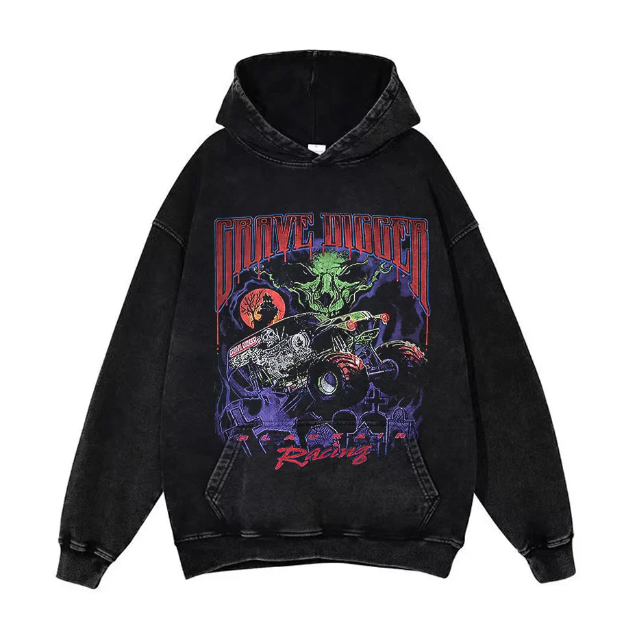 Anime Pain Graphic Hoodie Men's Retro Washed Harajuku Streetwear-12