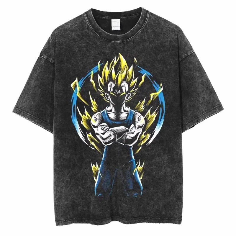 Dragon Ball Anime Washed T Shirt Vintage Goku Vegeta Cotton Short Sleeve Loose Fit Men Women-4