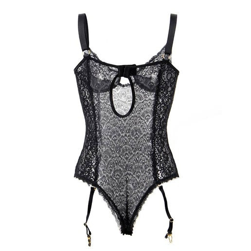 Sexy Lace Crochet BodySuit with Satin Sash