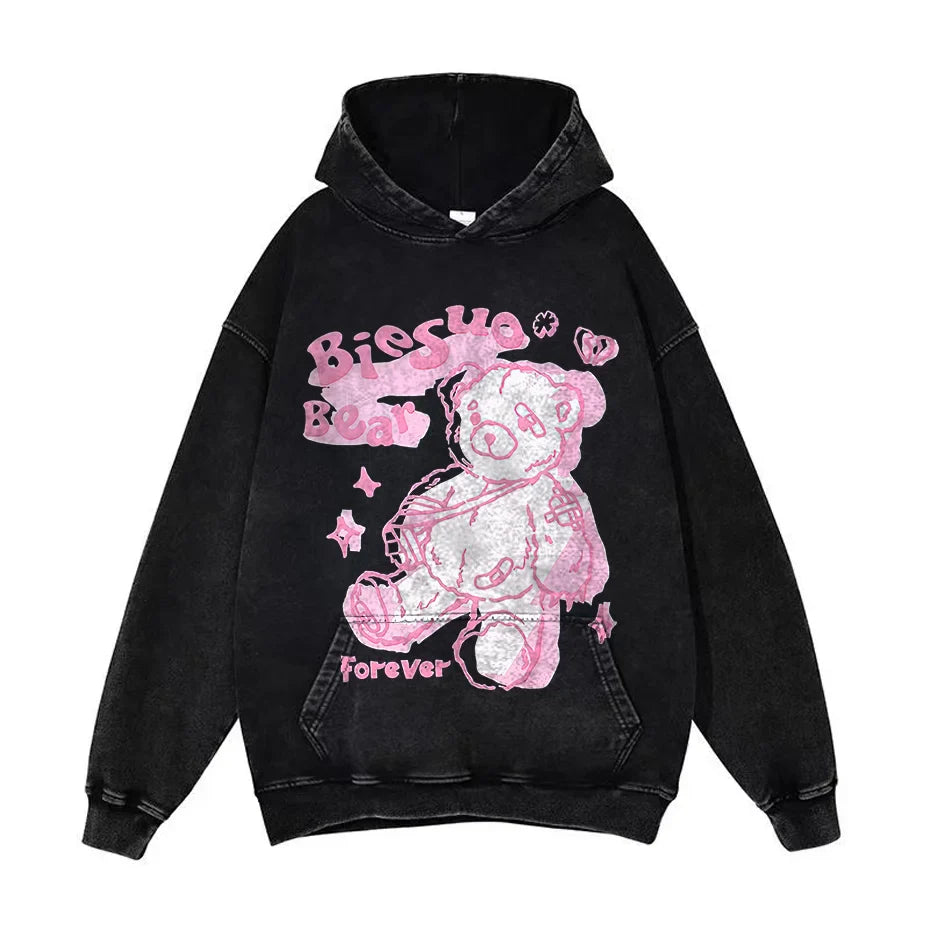 Anime Pain Graphic Hoodie Men's Retro Washed Harajuku Streetwear-7