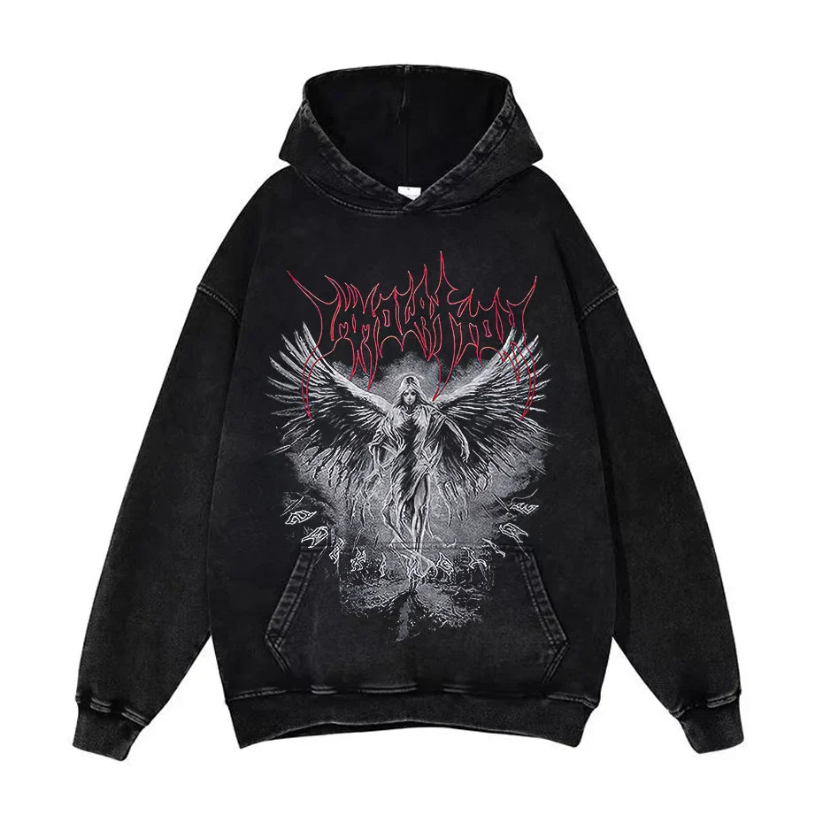 Anime Pain Graphic Hoodie Men's Retro Washed Harajuku Streetwear-8