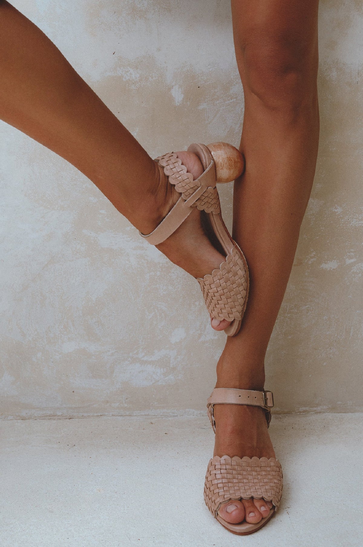 Sicily Woven Wooden Heel Leather Sandals