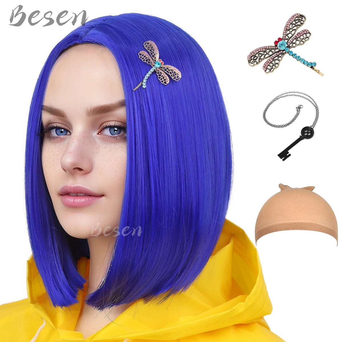 Synthetic Dark Blue Bob Wig for Cosplay