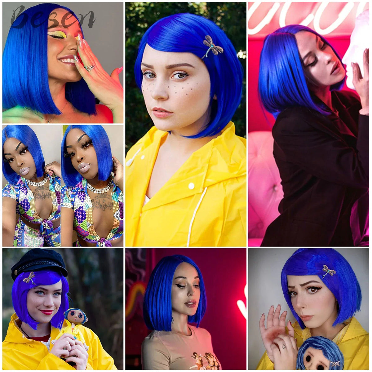 Synthetic Dark Blue Bob Wig for Cosplay