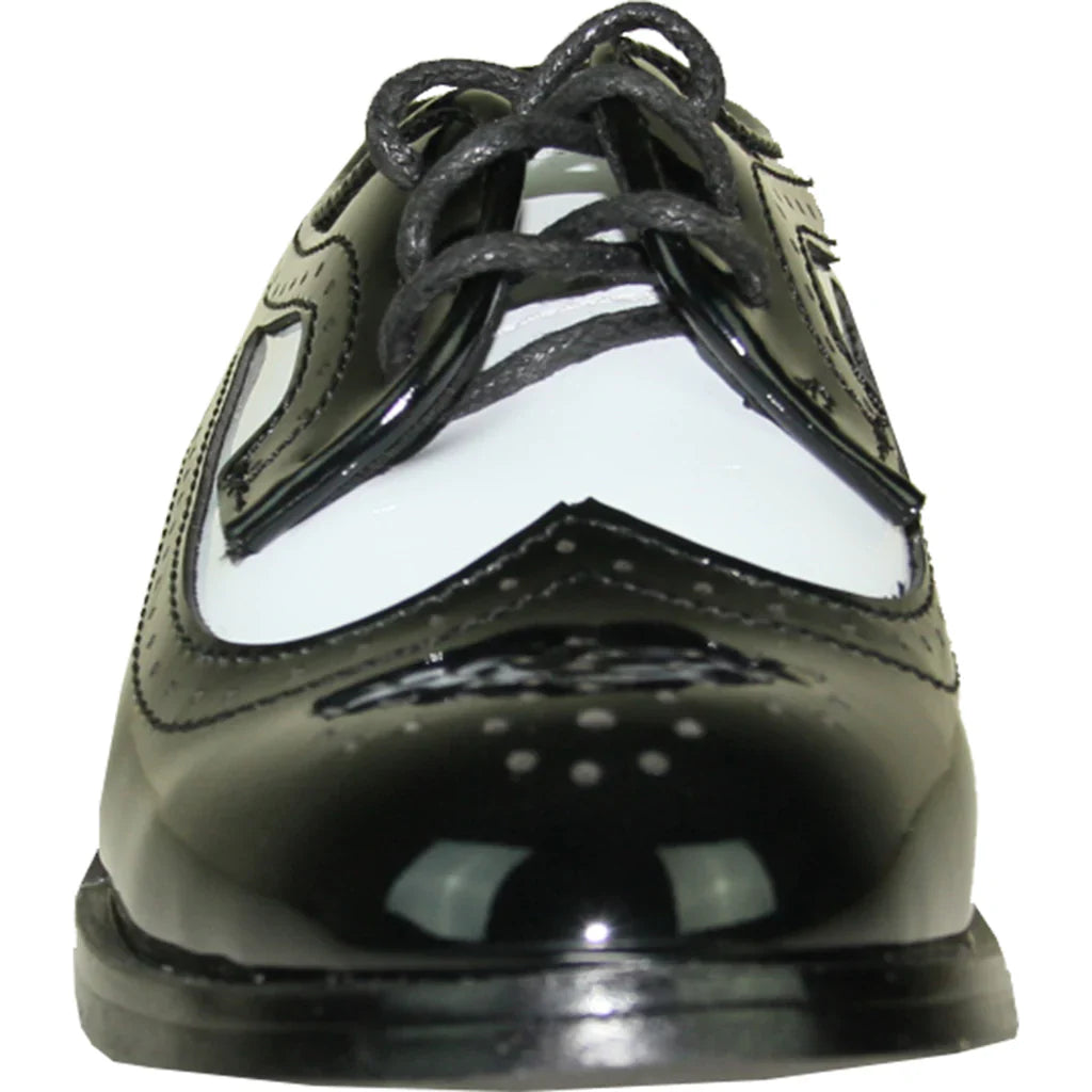 VANGELO Boy Dress Shoe TAB-3KID Oxford Formal Tuxedo for Prom & Wedding Black/White Patent Two Tone-1