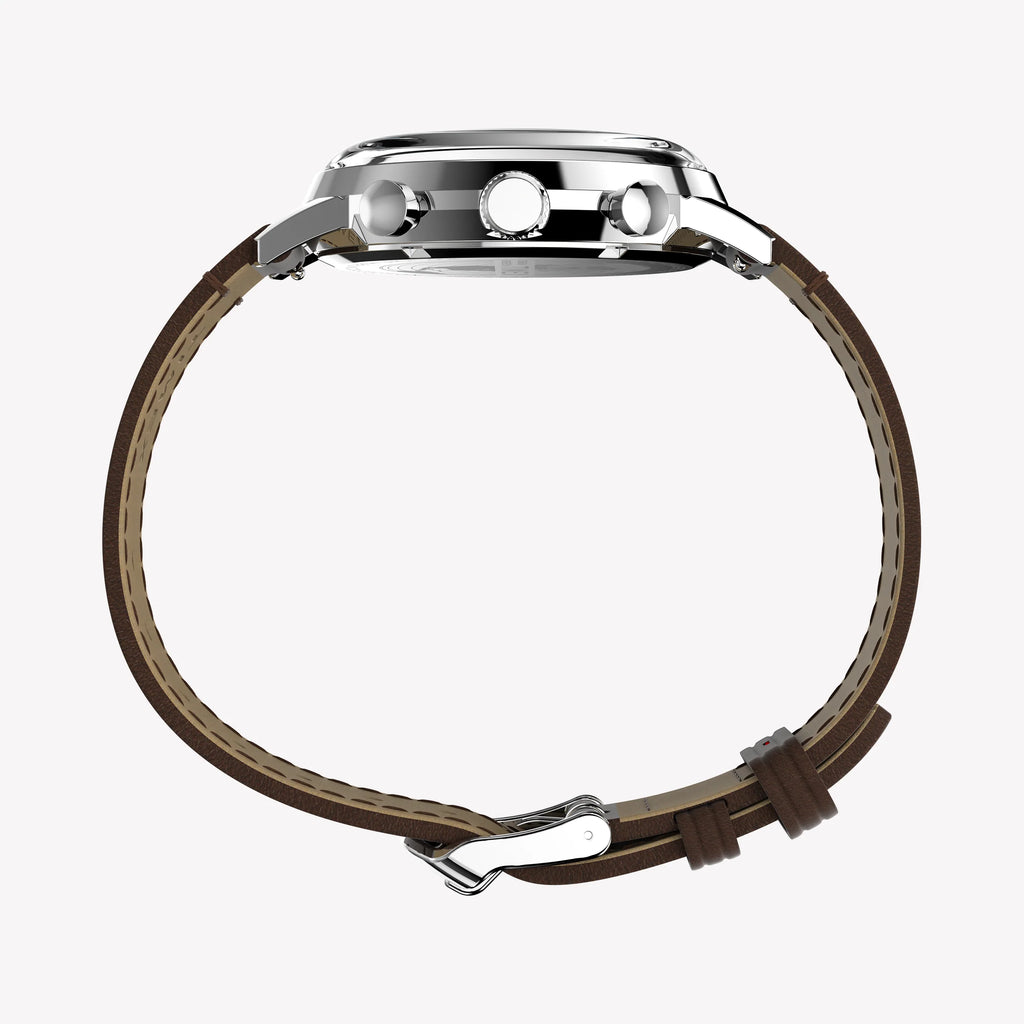 TIMEX Men's Silver-Tone SS, Brown Leather Watch | TW2Y66600-3