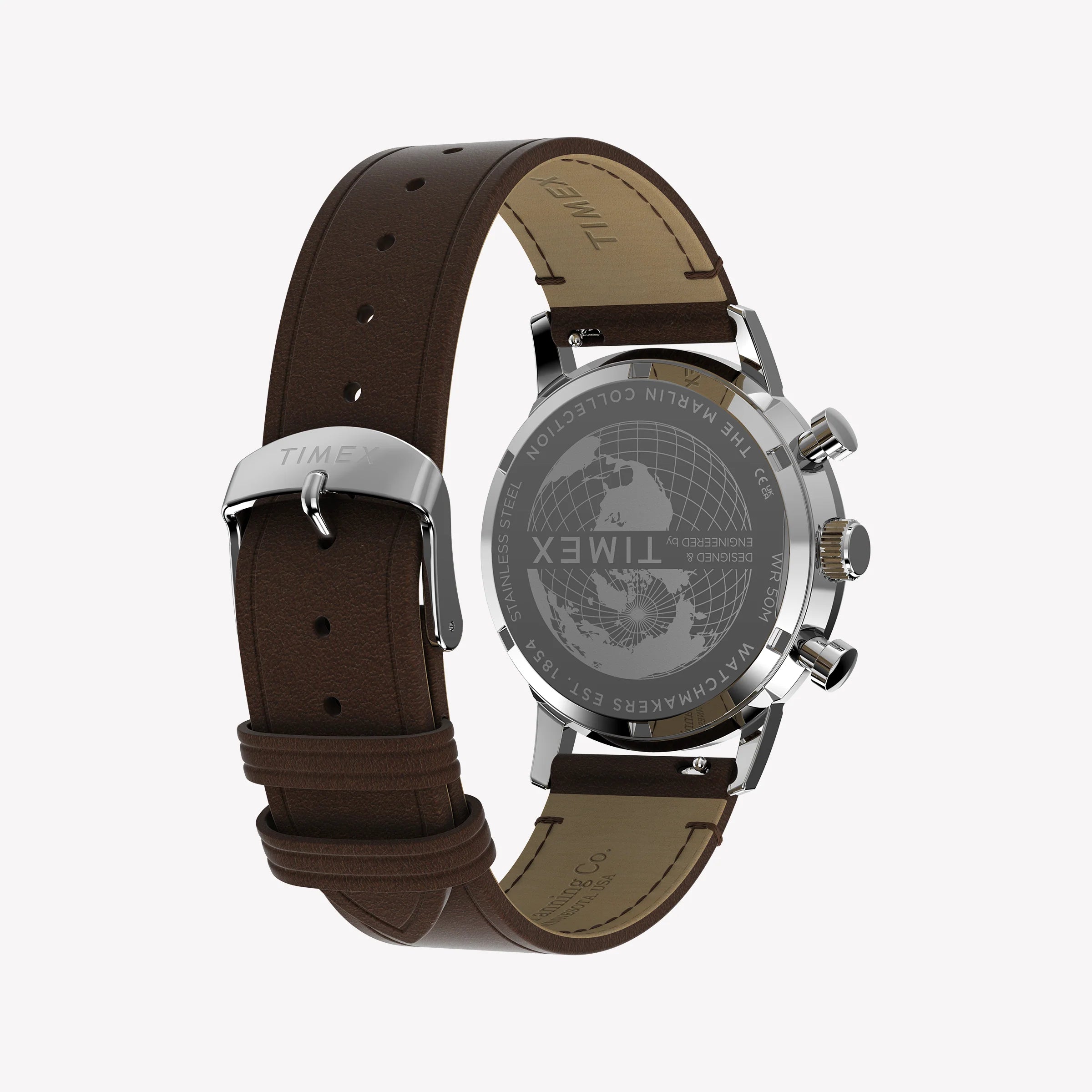 TIMEX Men's Silver-Tone SS, Brown Leather Watch | TW2Y66600-1