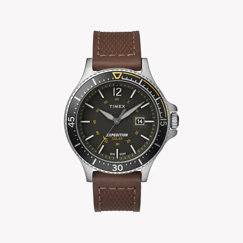 Timex Men's Brown Leather Watch, Gray Dial | Tw4b15100-0