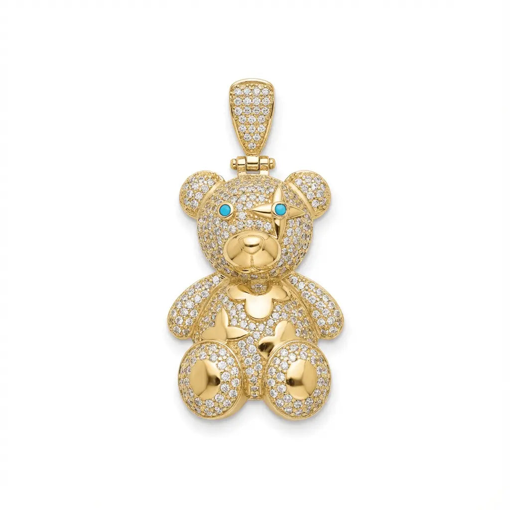 14K Better Gold Teddy Pendant with Sparkling Stones - Luxury Charm in a Playful Design