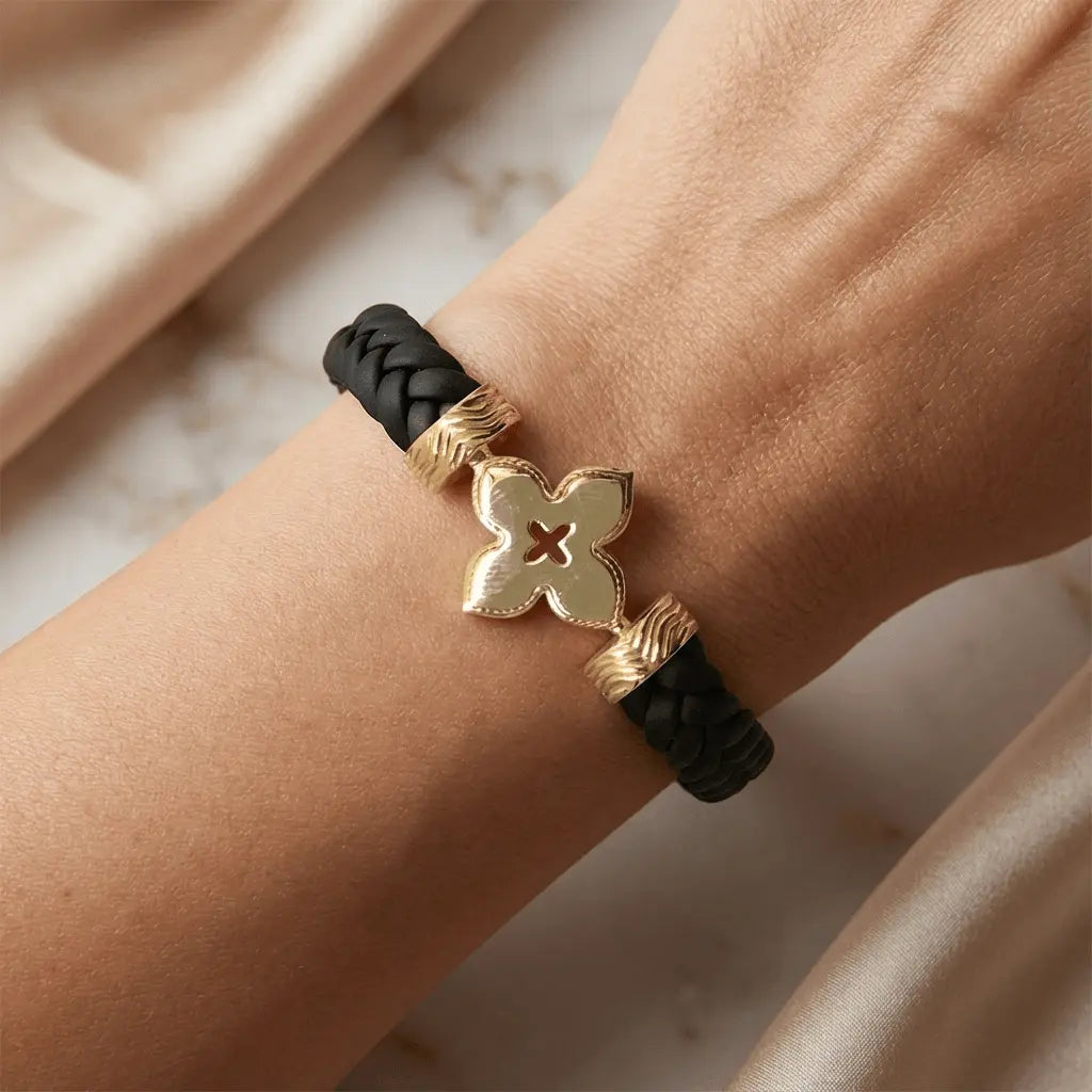 Textured Gold Clover Braided Bracelet