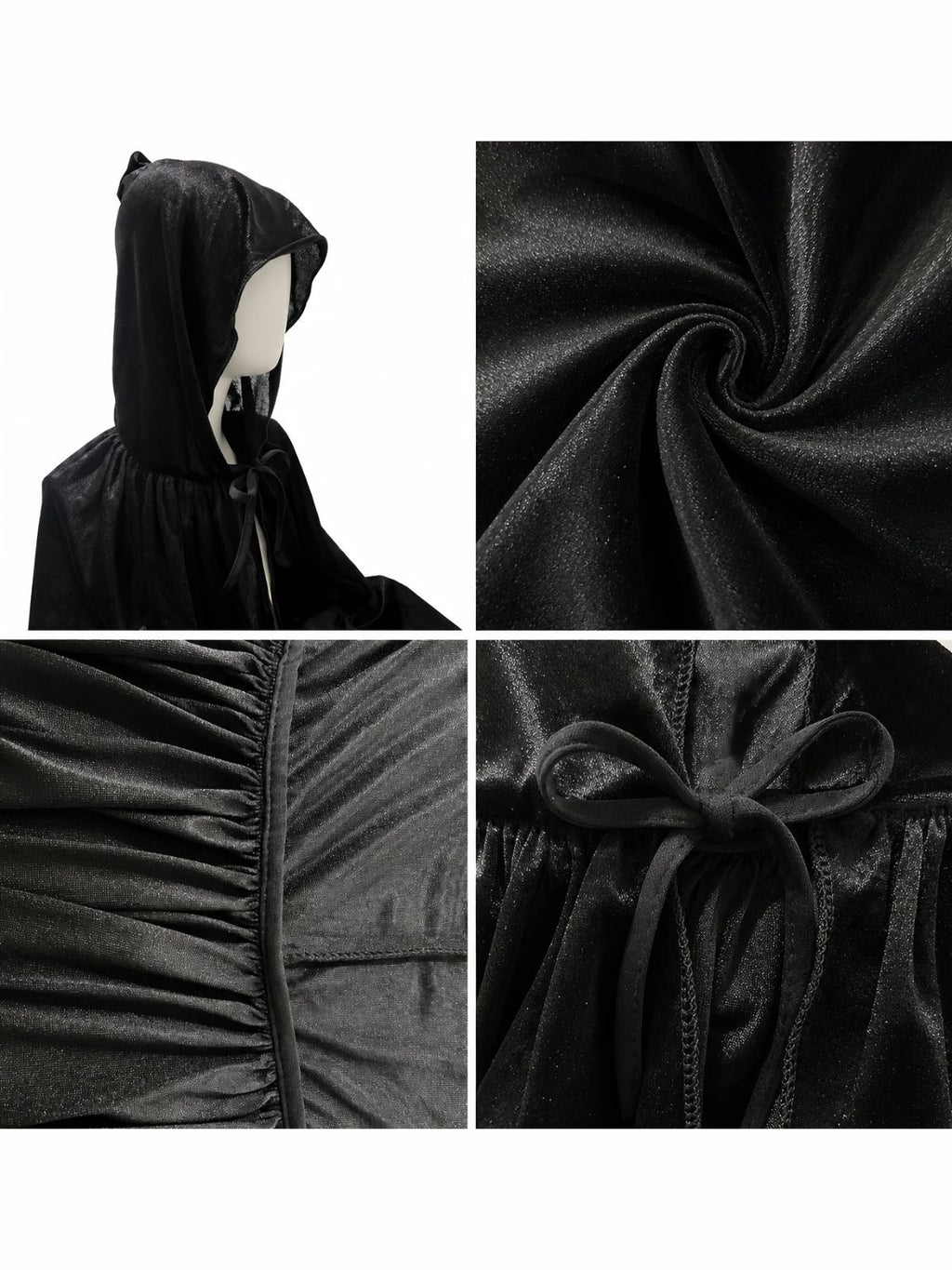 Black Velvet Cape Hooded Cape Cosplay Cape Halloween Costume Cape Party Cape - Black - Size XL