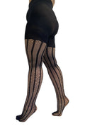 Vertical Stripe Fishnet Tights Curvy Super Stretch