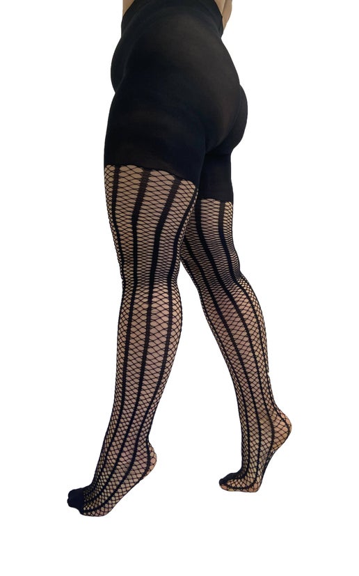 Vertical Stripe Fishnet Tights Curvy Super Stretch