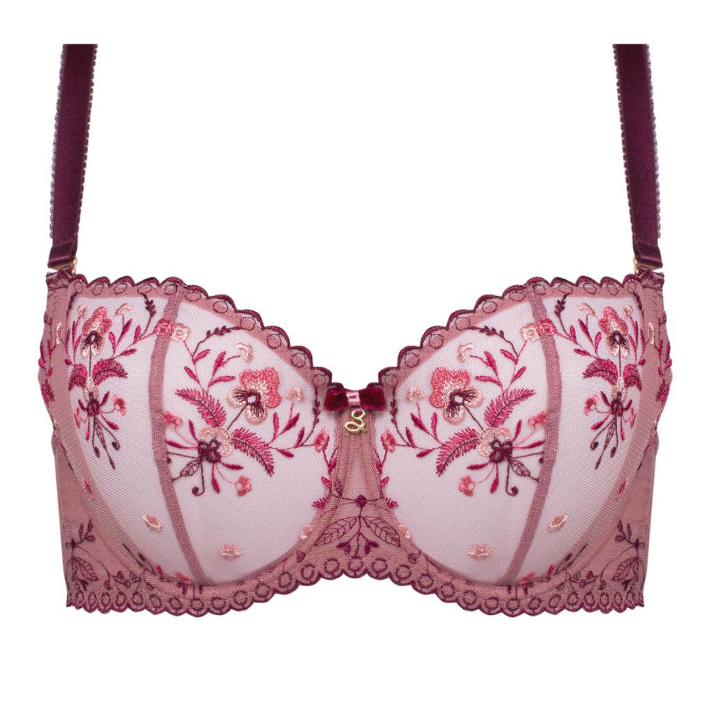 Sheer Mesh Embroidered Balconette Bra Viola-2